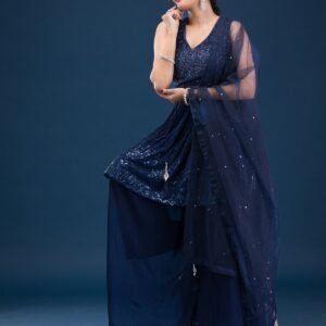 Navy Blue Cutdana Georgette Readymade Salwar Suit