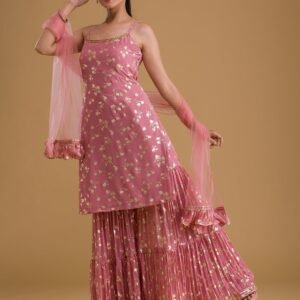 Pink Print Georgette Designer Sharara Suit