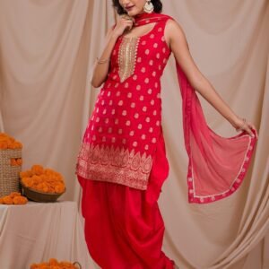 Red Zariwork Banarasi Readymade Salwar Suit