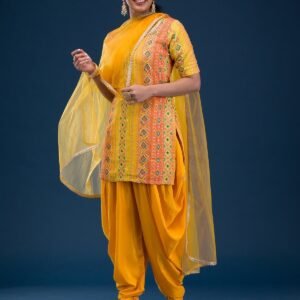 Yellow Printed Georgette Readymade Salwar Suit