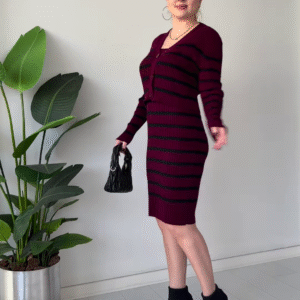Striped Knit Co‑ord Dress Set – Chic, Stretchy, and Ready to Dress Up or Down