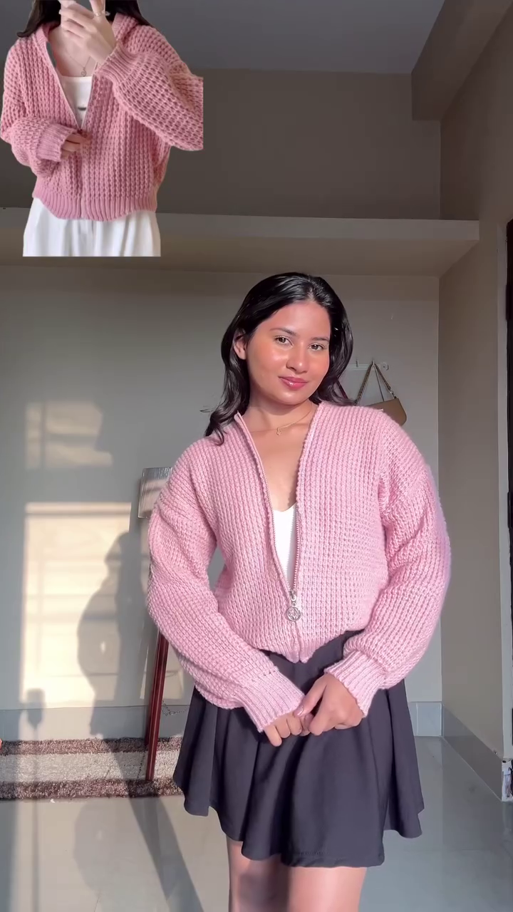 Bubblegum Pink Chunky Knit Zip Cardigan โ Plush, Youthful, and All-Day Cozy โจ - Image 2