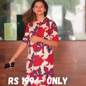 Vibrant Red & Blue Floral Kurti Set – Chic & Comfortable Ethnic Wear