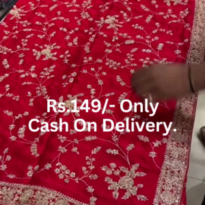 Scarlet Majesty: Intricately Embroidered Zardosi Festive Saree