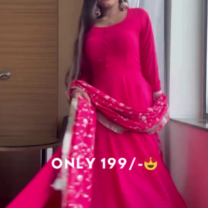 Rani Radiance: Elegant Anarkali Kurta & Embroidered Dupatta Set