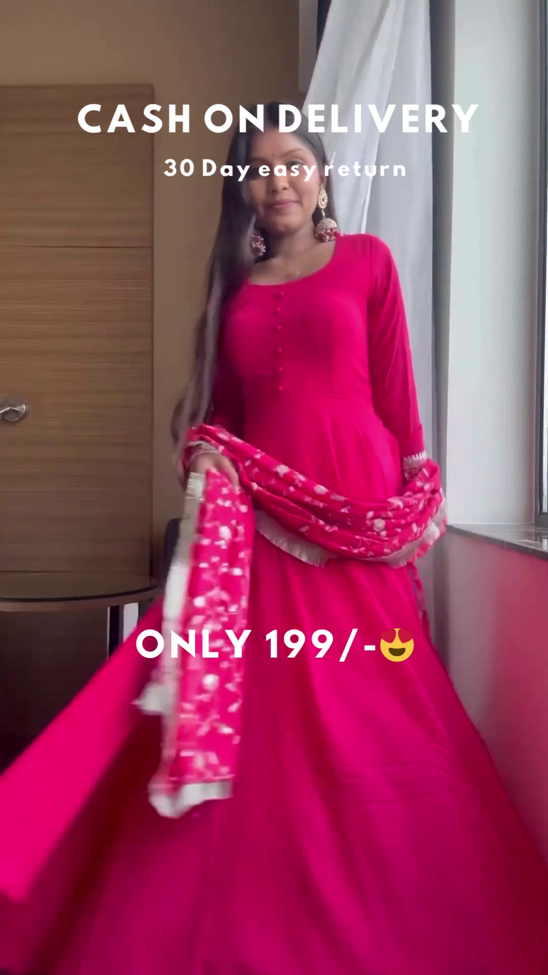 Rani Radiance: Elegant Anarkali Kurta & Embroidered Dupatta Set