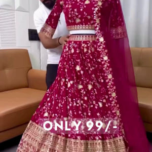 Wine Royalty: Intricately Embroidered Floral Lehenga Choli Set
