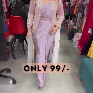 Lavender Luxe: Modern Pre-Stitched Saree with Embroidered Jacket & Belt Set